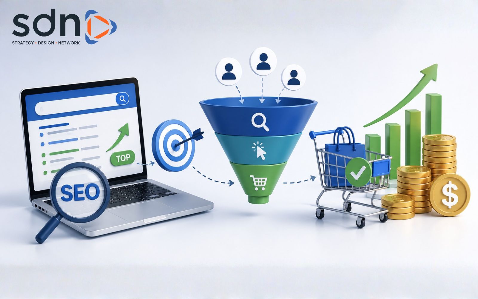 Lộ trình SEO được xây dựng hướng thẳng đến việc chuyển đổi lượt truy cập thành đơn hàng thực tế SDN tập trung vào tăng trường doanh thu khi SEO