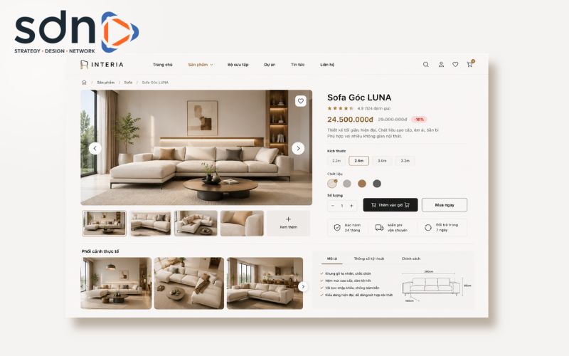 Thông số kỹ thuật và hình ảnh đa góc nhìn giúp nâng cao tính thuyết phục người mua Trang chi tiết sản phẩm
