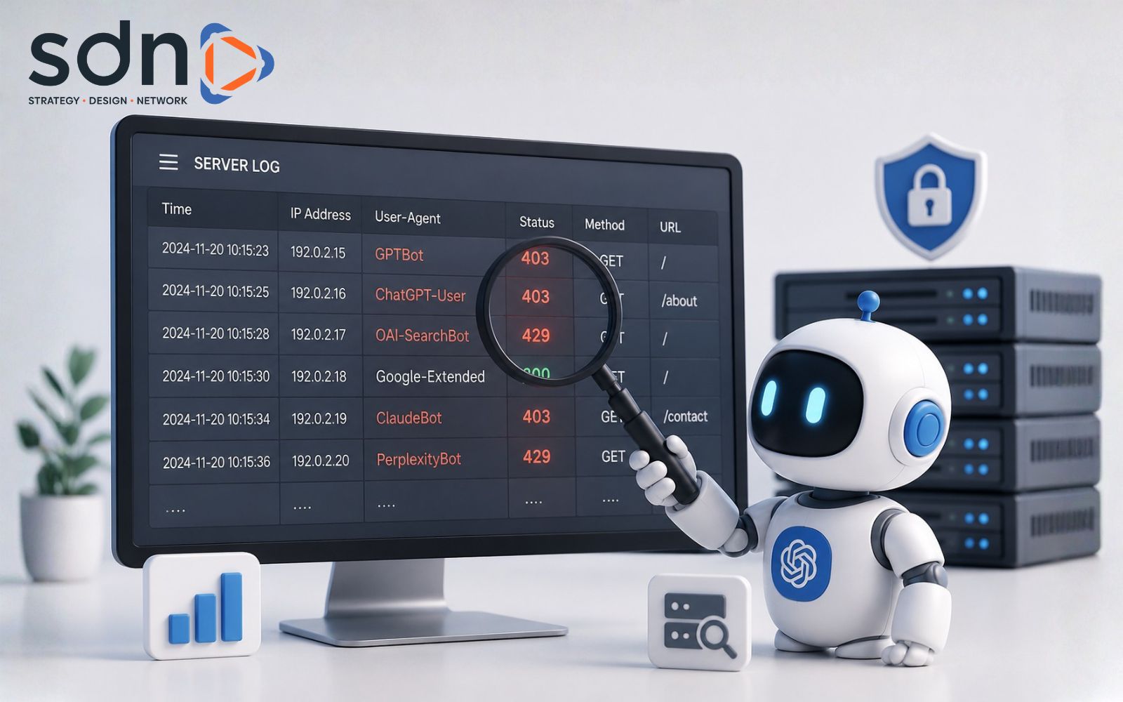 Soi Server Log để biết máy chủ có trả về lỗi khi AI Bot ghé thăm không Kiểm tra quyền truy cập và Server Log