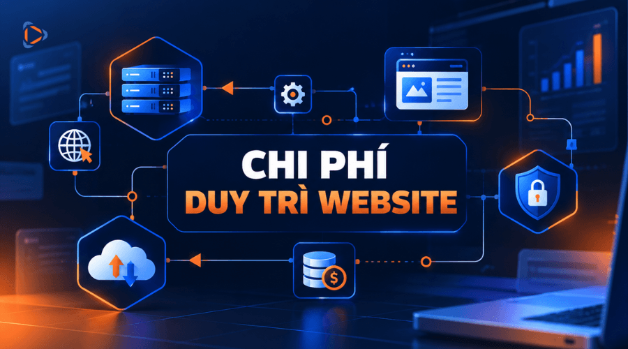 Minh họa chi phí duy trì website gồm Hosting, tên miền, bảo mật và các dịch vụ kỹ thuật