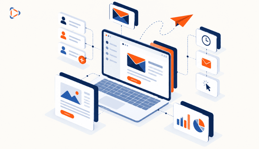 Minh họa Email Marketing với chiến dịch email, phân nhóm khách hàng, automation và analytics