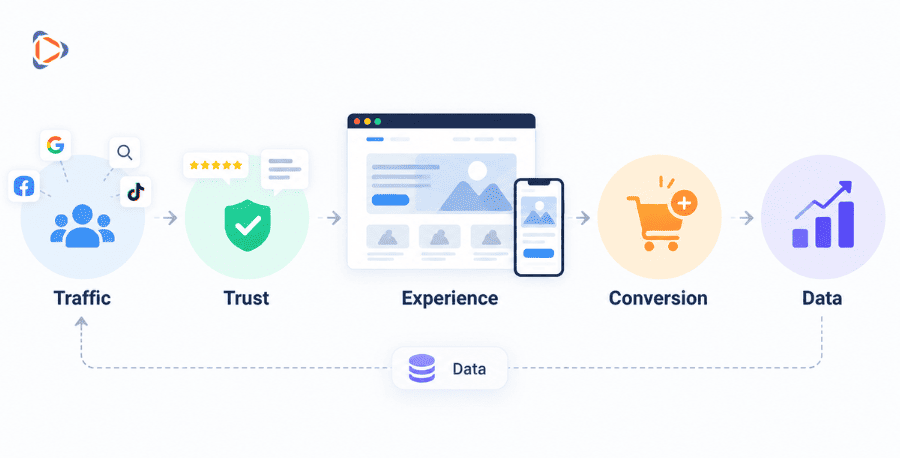 Website bán hàng hiệu quả với 5 yếu tố Traffic, Trust, Experience, Conversion và Data