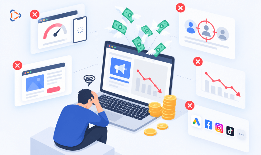 Minh họa những sai lầm khi quảng cáo website khiến lãng phí ngân sách và giảm tỷ lệ chuyển đổi